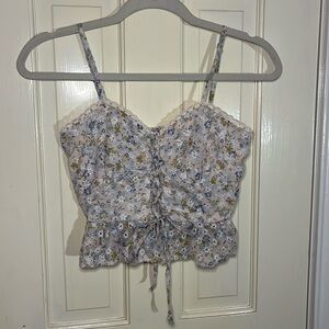 Ditsy Floral Cropped Corset Front Peplum Tank Size XXS